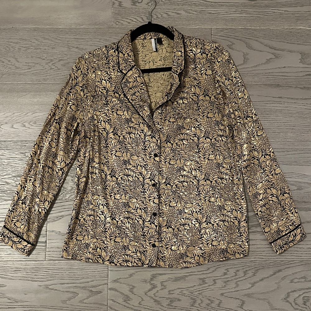 Topshop Black and Gold Floral Button Down Shirt